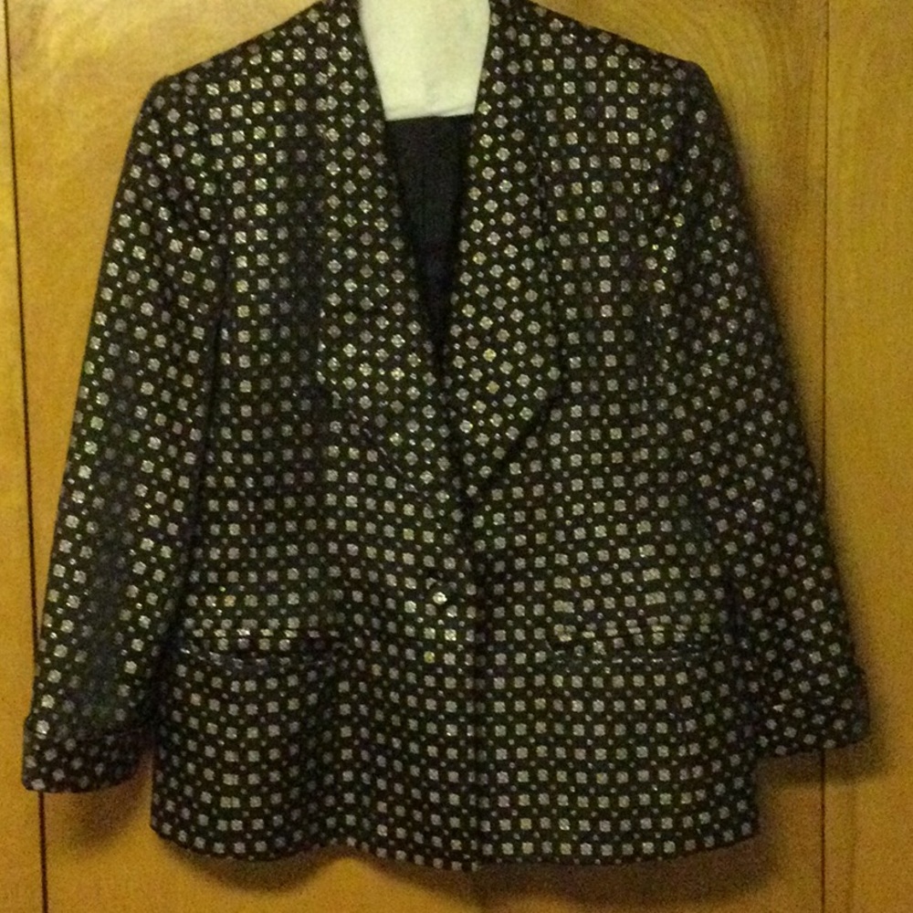 Black and gold metallic brocade 2 piece silk cocktail suit
